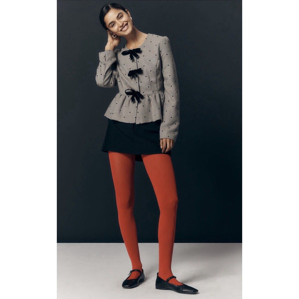 Anthropologie Maeve Peplum Jacket Black Dot Preppy Retro Minimalist Sz Large NWT